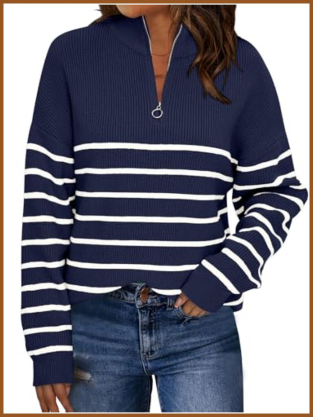 LILLUSORY Womens Quarter Zip Striped Oversized Fall Sweater
